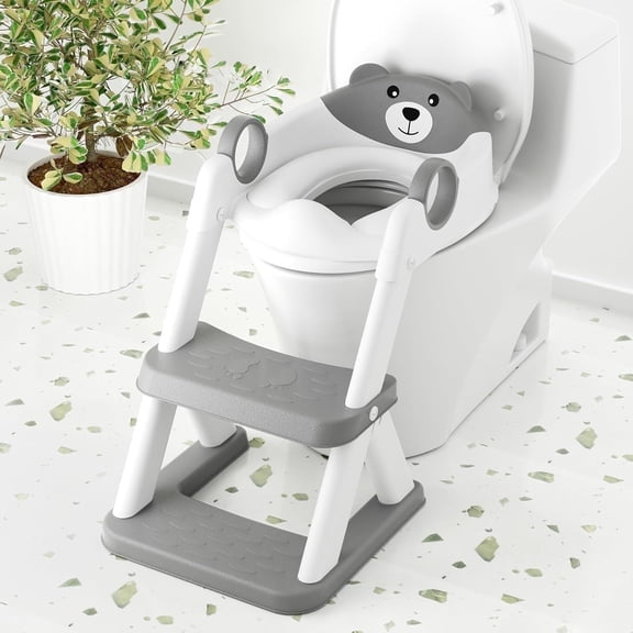 COOSEYA Foldable Potty Training Toilet for Toddlers with 2 Step Ladder Ages 12  Months（Gray）