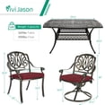 thumbnail image 6 of VIVIJASON 9-Piece Outdoor Furniture Dining Set for 8, Cast Aluminum Patio Table and Chairs Set with 6 Stationary Chairs, 2 Swivel Rocker Chairs, 64" Large Square Dining Table, Umbrella Hole, Red, 6 of 7