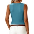 thumbnail image 4 of Stichou Womens 2026 Summer V Neck Tank Tops Henley Button Spring Summer Sleeveless Lace Trim Ribbed Knit Casual Going Out Cami Shirts Light Blue L, 4 of 5