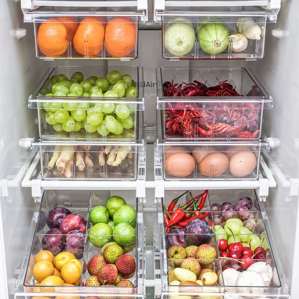 Fridge Drawer Organizer, Refrigerator Organizer Bins, Pull Out with Handle, Shelf Holder Storage Box, Clear Container for Food, Drinks, Fit for Fridge Shelf Under 0.6" (1 Pack Medium)