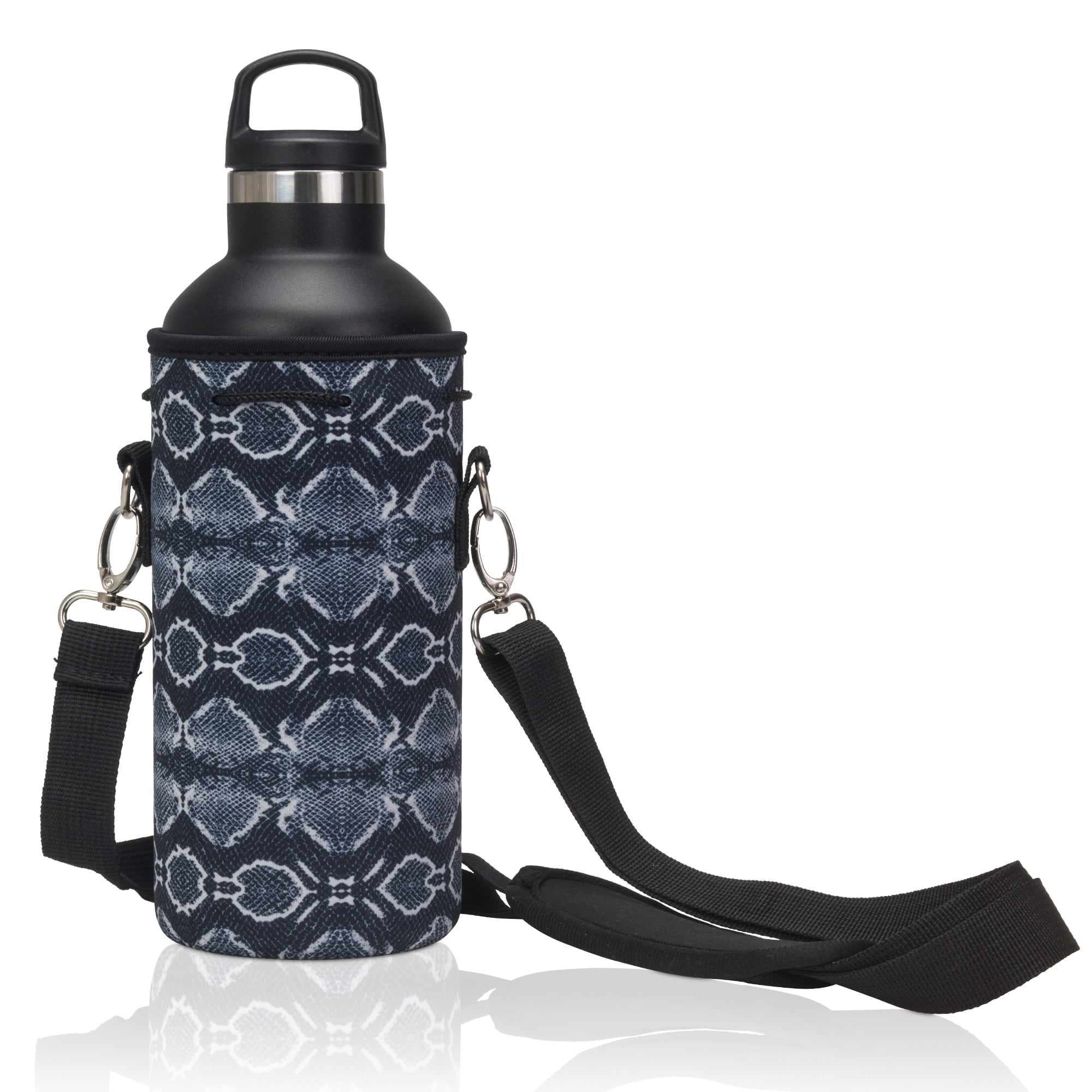 NATURE PIONEOR Neoprene Insulated Water Bottle Holder with Shoulder Strap  for 40OZ Sports Water Bottles, Carrier/Pouch Sleeve for Camping, Hiking,  Fishing and Travel 40OZ Black-40 oz