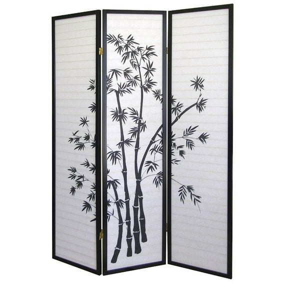 Legacy Decor Privacy Screen Asian Style Bamboo Design 3 Panel Room Divider, 70.50" Tall, Black, Freestanding