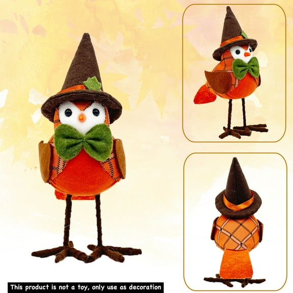 geerera Maple Leaf & Pumpkin Bird Figurine, Fabric Fall Decor for Tiered Trays, Windowsill Displays, Thanksgiving Tabletop Decor, Autumn Home Accent