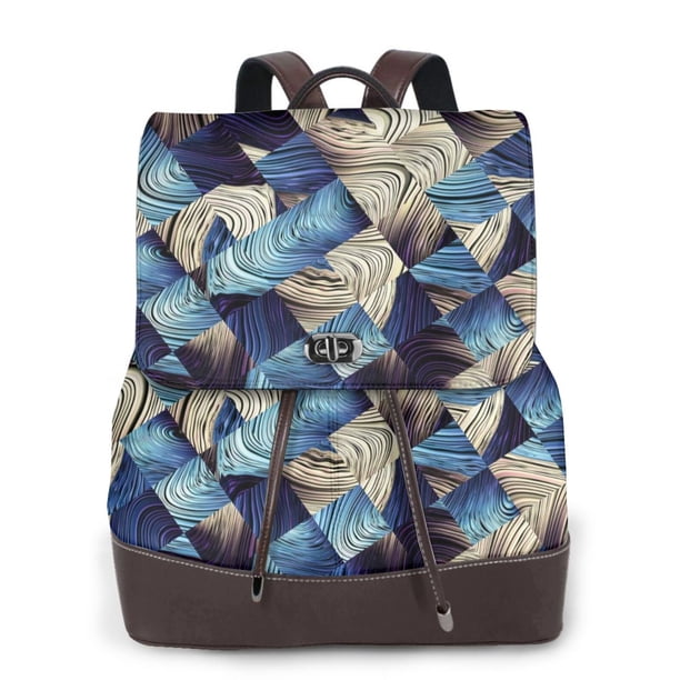 Fotbe Abstract Blue Squares Mochila Bolso con Estampado para Mujer, Mochila Antirrobo de Nylon Impermeable, Bolsa Ligera de Hombro