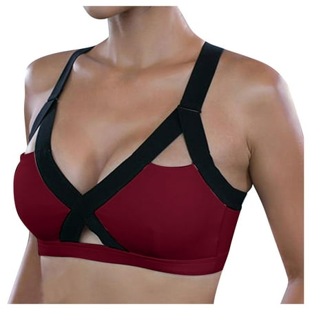 HYSYSB Sports Bras for Women balconette Bras for Women push Up Sports Bra bras for Women lace Full Tops Cup Sports Vest Bra Ladies plain Color Bra Front Side seamless Wine M