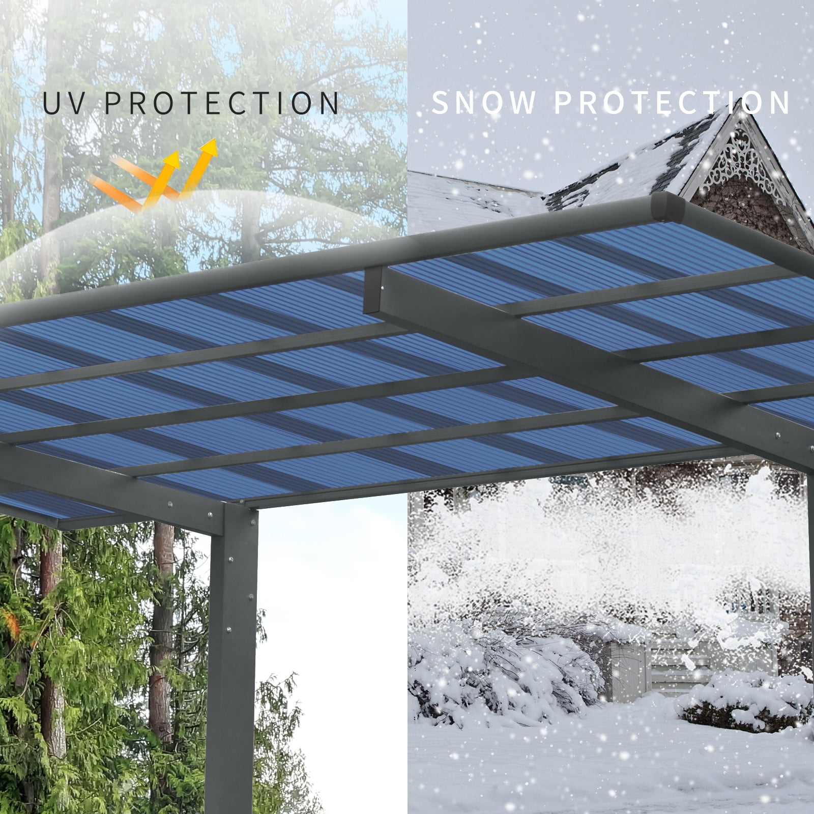 CarButler 17x9x11ft Metal Outdoor Single Carport Heavy Duty Carport with Aluminum  Frame and Polycarbonate Panels for Outdoor Driveway Car, Truck