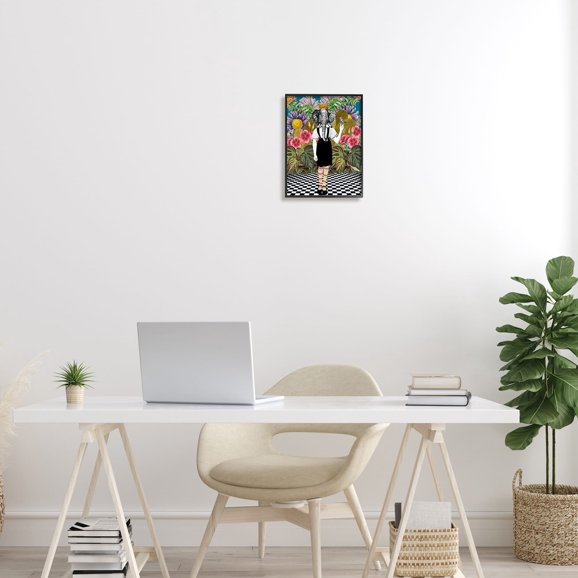 Abstract Elephant Person Pop Style Checkered Botanicals Animals & Insects Painting Framed Art Print Wall Art