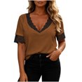 thumbnail image 2 of Uootdi Womens Tees Deep V Neck Short Sleeve Floral Embroidered Trim Womens Tops Relaxed Fit Lightweight Womens Tees for Women, 2 of 6