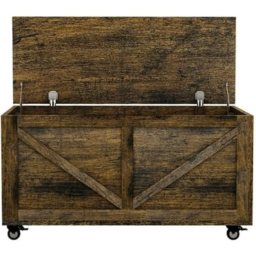ciatre Storage Chest, Storage Trunk on Wheels with Brakes - Sturdy and Convenient Wooden Entryway Bench for Shoe Storage and More, Rustic Brown 39.36”L x 15.75”W x 18.10”H