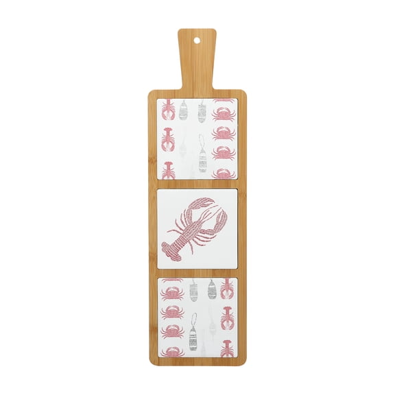 Pavilion Gift Company- Coastal - 16.5" Bamboo Ceramic Trivet Beach Life Beach Lover Beachfront Ocean Nautical Lobster Buoy Crab Kitchen Decor