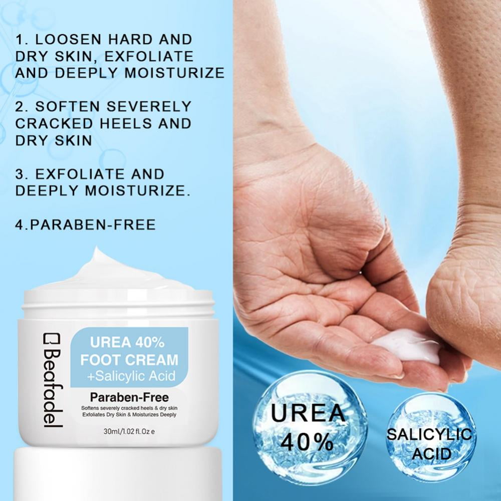 Urea 40% Foot Cream with 2% Plus Salicylic Acid, Foot Cream for Dry Cracked Heels - Best Callus Remover for Feet & Hands, Natural Moisturizes