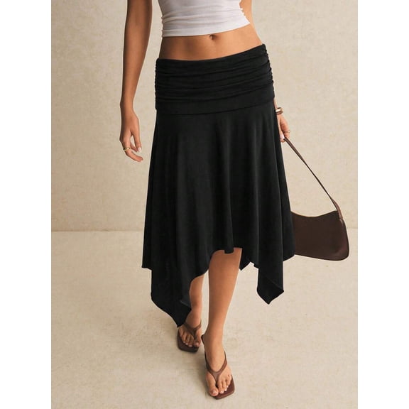 Women's Asymmetric Hem Midi Skirt Wide Waistband Casual Y2K Vacation Going Out