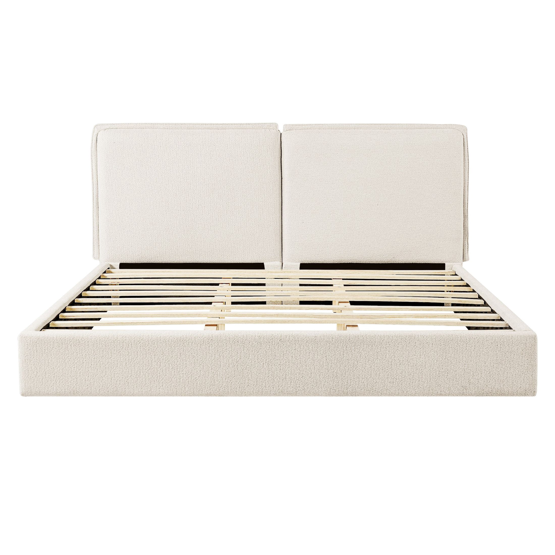 Christopher Knight Home King Double Pillow Bed Frame, Boucle Headboard Platform Bed, Beige
