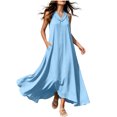 thumbnail image 2 of YuXingFu Cotton Dresses Casual Summer Maxi V-Neck Plus Size Womens Dress Sleeveless Flowy Long Casual Summer Light Blue S, 2 of 9