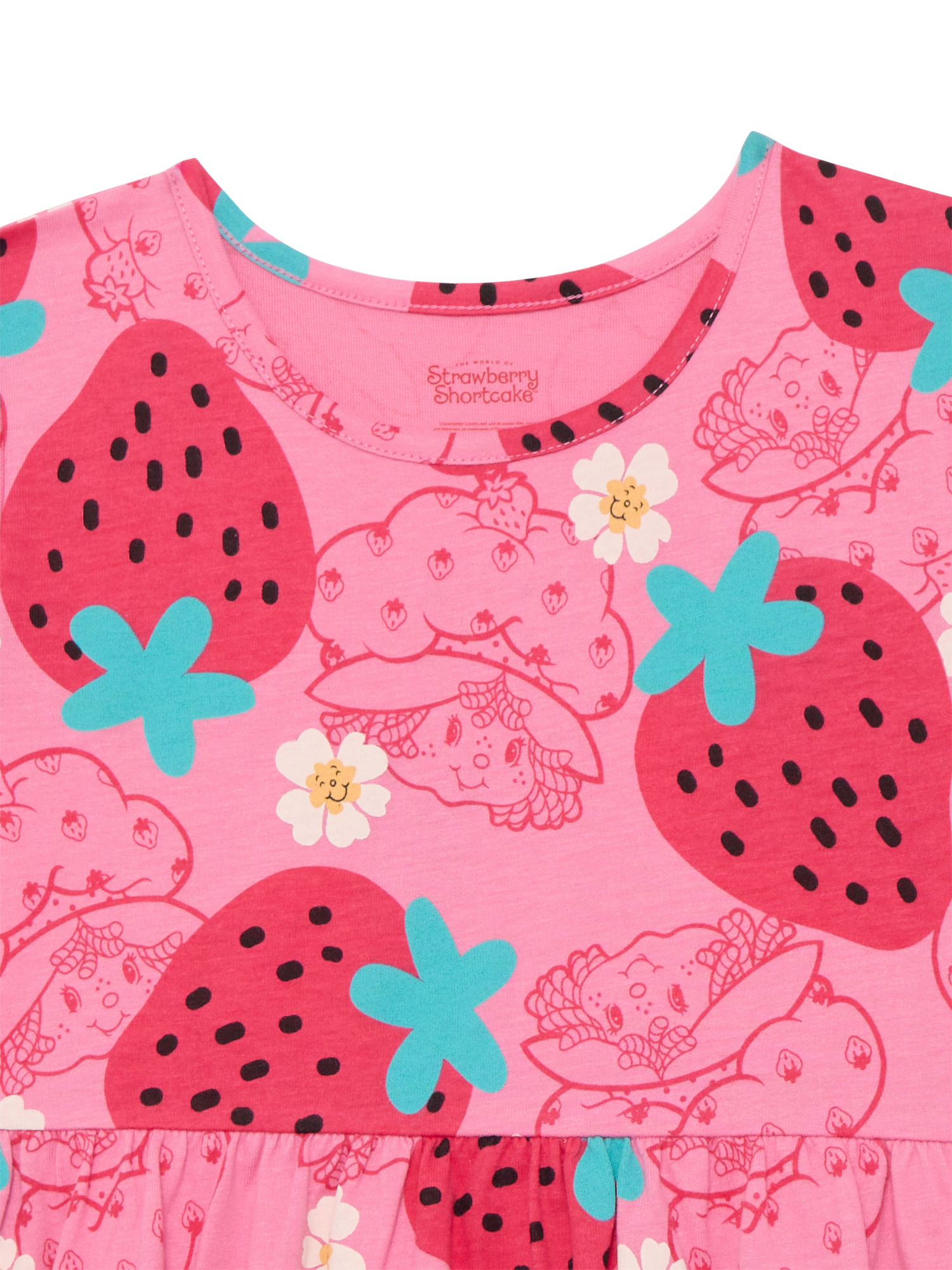 Strawberry Shortcake Girls Allover Print Dress with Short Sleeves, Sizes 4-12