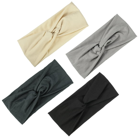 Vocoste 4 Pcs Wide Headbands Elastic Non-Slip Headbands for Women Black Khaki Gray