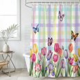 thumbnail image 6 of Tulips Spring Floral Shower Curtain Set - 48" x 72" Washable Bathtub Curtain with 12 Hooks, Flowers Butterfly Plaid Pastoral Waterproof Fabric Stall Shower Curtains for Bathroom/Bathtub Décor, 6 of 6