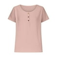 thumbnail image 3 of BVOFAR Women's Cotton Linen Scoop Neck Tops Solid Color Casual Short Sleeve Shirts Plus Size Loose Fit Blouses 2025, 3 of 6