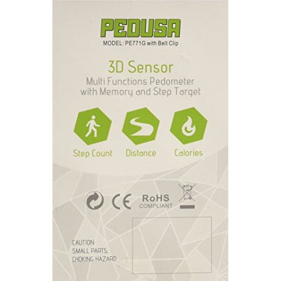 PE771 Walking 3D Pedometer with Clip and Strap | 7 Day Memory, Accurate Step Counter, Walking Distance Miles/Km, Calorie Counter, Target Goal, Active Time