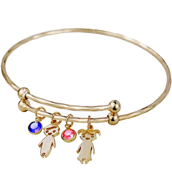 Bilqis Deals Personalized Women Bangle Engrave Kids Birthstone Bracelet Moms Gift