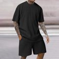 thumbnail image 2 of VBTAPA Mens 2025 Summer 2 Piece Outfits Solid Color Knitting Cotton T Shirt and Shorts Set Loose Comfy Lounge Track Suit Sets with Pockets Lightning Sale Black M, 2 of 7