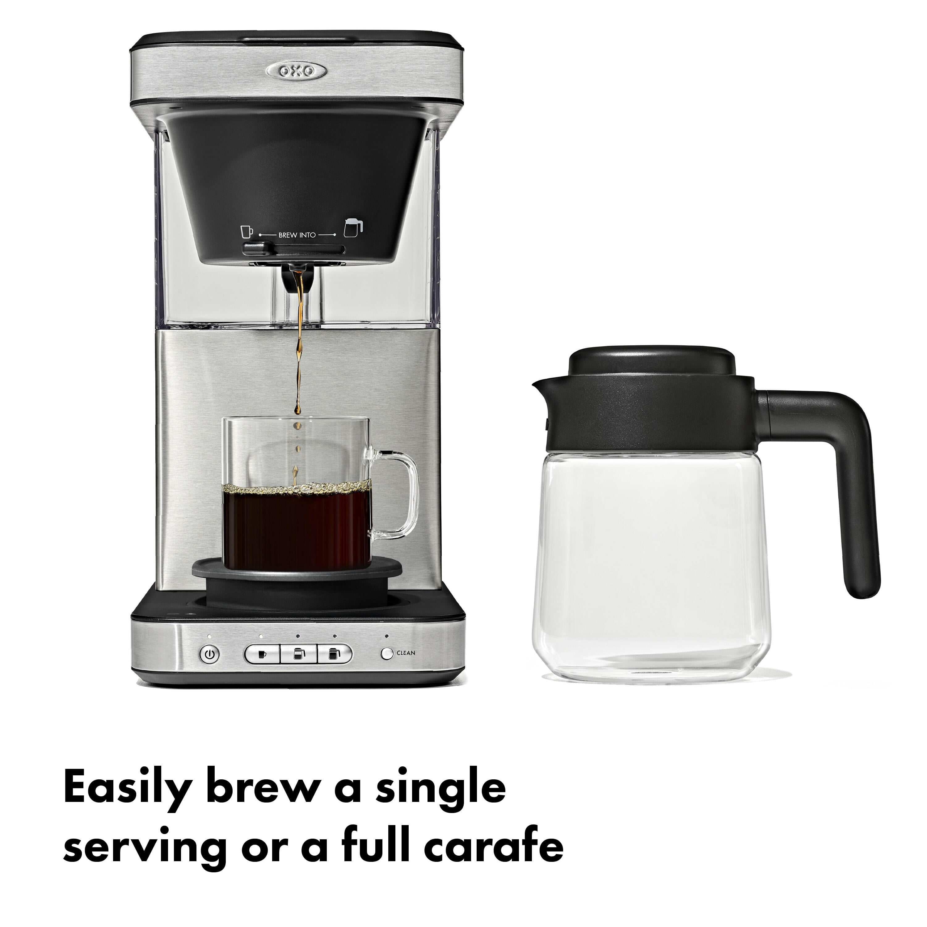OXO Brew 8‑Cup Coffee Maker with Podless Single‑Serve and Glass Carafe