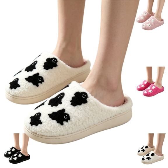 YOUYEDIAN Halloween Winter House Slippers for Women Plush Indoor Outdoor Warm Non-Slip Slippers Cozy Bedroom Fleece Shoes