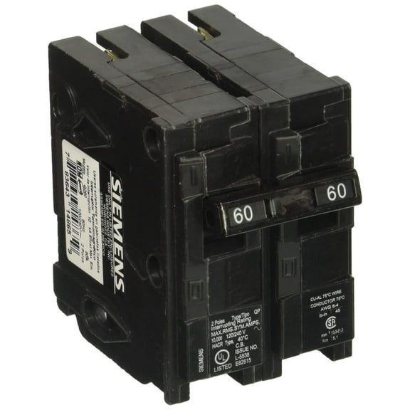 SIEMENS Circuit Breaker, Double Pole, 60-Amp, 240-Volt CA1