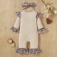 thumbnail image 4 of Baby Girl Christmas Outfits Leopard Ruffle Romper Long Sleeve Rib Jumpsuit Bodysuit Headband Set Christmas Clothes, 4 of 8