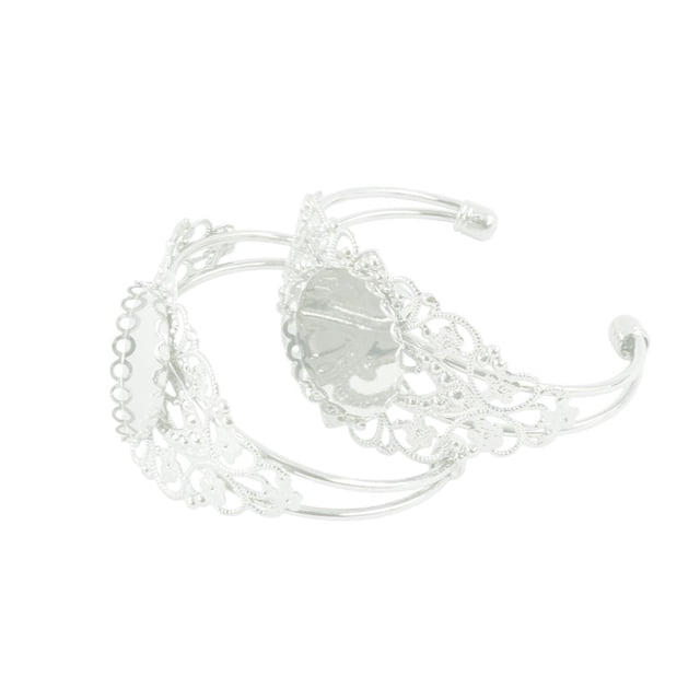 Configuración de espacios en blanco de con base colgante de bisel de 2 piezas de 25 mm para bricolaje Blanco plateado Sunnimix brazalete en blanco con almohadillas