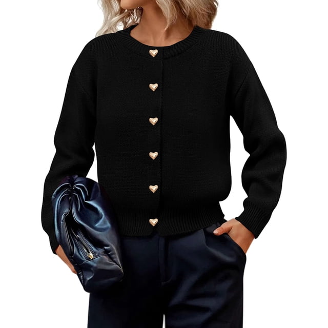Cardigan Negro para Mujer PRETTYGARDEN con Botones Pequeños