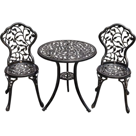 ZXNYH Patio Bistro Set.Rust-Resistant Cast Aluminum Bistro Table Set with Umbrella Hole for Backyard (Rose White)