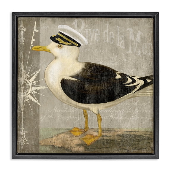 Stupell Industries Little Maritime Seagull Black Framed Floater Canvas Wall Art, design by Suzanne Nicoll