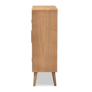 Baxton Studio Alina Mid-Century Modern Medium Oak Finished Wood and Rattan 2-Door Accent Storage Cabinet