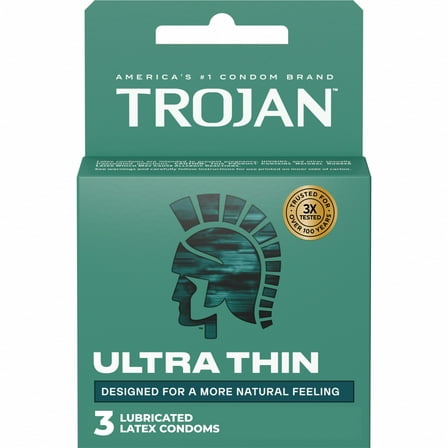 Trojan Ultra Thin Latex Lubricated Condoms for Men, 3 Count