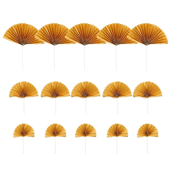 Himition 15pcs Gold Fan Shaped Cake Toppers For Birthday Cake Decorations Chinese Cake Decorations Wedding Cake Topper And Tropical Cake Decoration