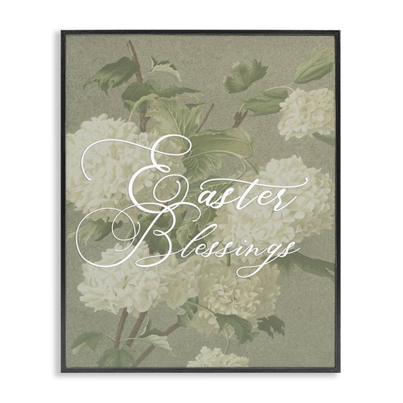 Stupell Industries Cottage Easter Blessings Sentiment Vintage White Hydrangea Florals Green Black Framed Giclee Art, 11 x 14, by Lil' Rue