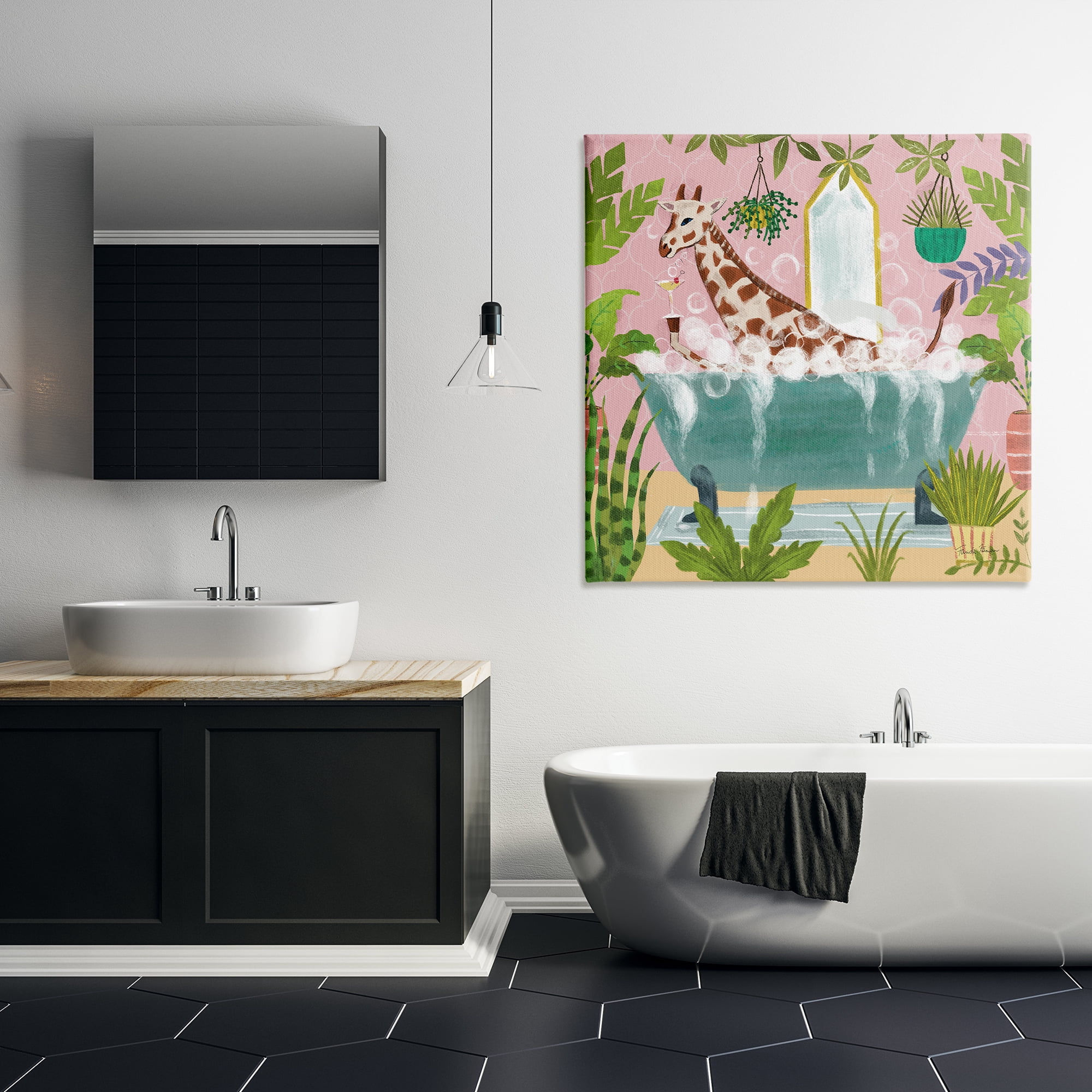 Stupell Industries Giraffe Fun Bath Time Typography Painting Gallery Wrapped Canvas Art Print Wall Art, 36 x 36
