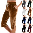 thumbnail image 1 of Pincandy Women's Solid Color Sports Casual Drawstring Elastic Waist Pants with Pockets, Split Hem, 7-Point Length, Casual & Daily Wear, 1 of 7