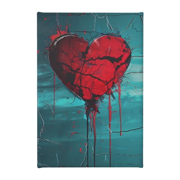 8x12 inch Broken Red Heart Frameless Painting Prints,Indoor Home Living Room,Bedroom,Man Cave,Study Wall Decor Canvas Pictures,Funny Broken Red Canvas Hanging Picture,For Studio,Lounge,Cafe