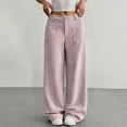 thumbnail image 5 of Women's Corduroy Wide Leg Pants Stretchy Waist Button Casual Loose Fit Pocket Design, 5 of 9