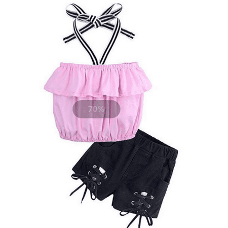 

Toddler Baby Girls Clothes Sets Off Shoulder Pink Tops Shorts Pant Outfits