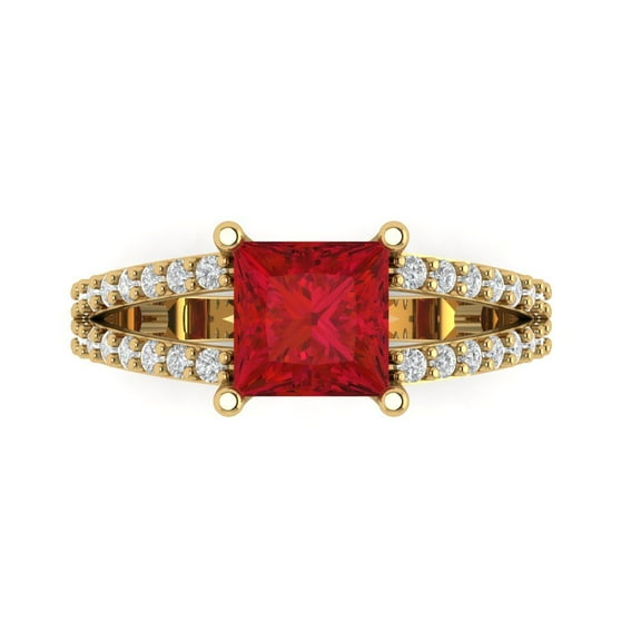 Solitaire with Accents Engagement Ring for Women - 2.48ct Simulated Pink Tourmaline in 18K Yellow Gold Promise Ring