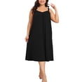thumbnail image 1 of Noche de mujer plus size Agnes Orinda con tirantes de espagueti, cuello en V plisado, sin mangas, pijama chemise, vestido de lounge midi 3X negro, 1 of 6