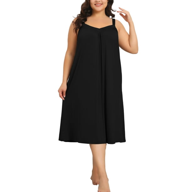 Vestido de noche sin mangas de talla grande para mujeres Agnes Orinda, con tirantes de espagueti, escote en V plisado, ropa de dormir, quimono, vestido midi de descanso 3X negro