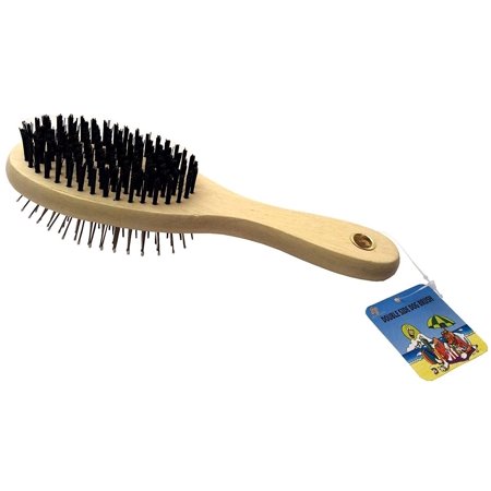 Double Sided Shedding Blade GoodPooch Double Side Grooming Brush Bristle & Pin Comb Wooden Handle Reduce Shedding Pet ()