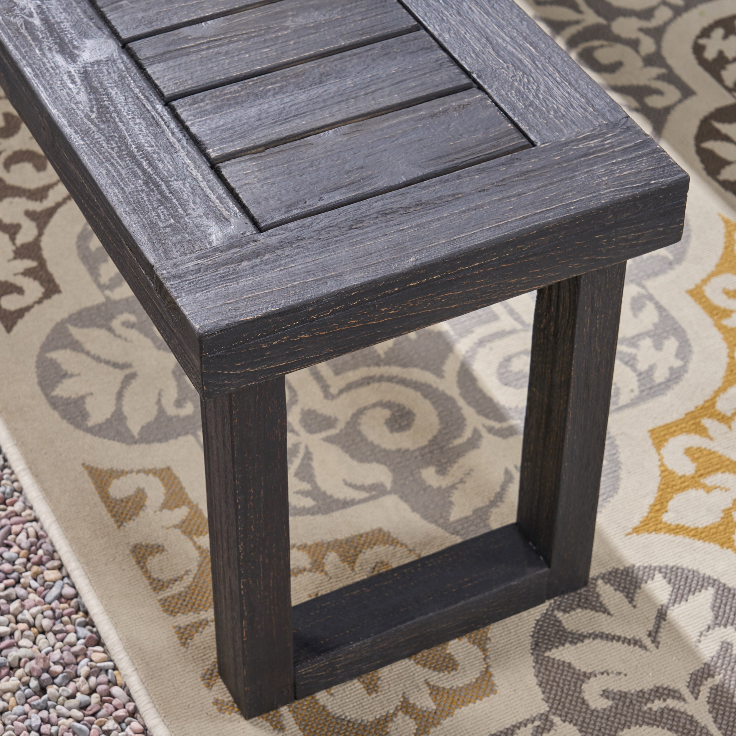 Noble House Lily Outdoor 6 Piece Acacia Wood Dining Set with Bench, Sandblast Dark Grey, Gray