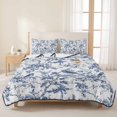 thumbnail image 3 of Queen Quilt Set 90''x96'', Blue Botanical Lightweight Summer Bedspread Coverlet Set with 2 Pillow Shams, Vintage Botanical Birds Breathable All Season Quilt Bedding for Bedroom/Guest Room, 3 of 9