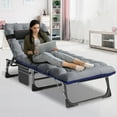 thumbnail image 4 of MOPHOTO Outdoor Folding Lounge Chairs for Pool, Beach, Adjustable Patio Chaise Lounge with Mattress&Pillow, Portable Multifunctional Camping Cot Bed Sleeping Cots, 4 of 9