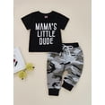 thumbnail image 3 of Franhais 2Pcs Little Boys Casual Outfit, Letter Printing Short Sleeve Tops + Camouflage Long Pants, 3 of 9